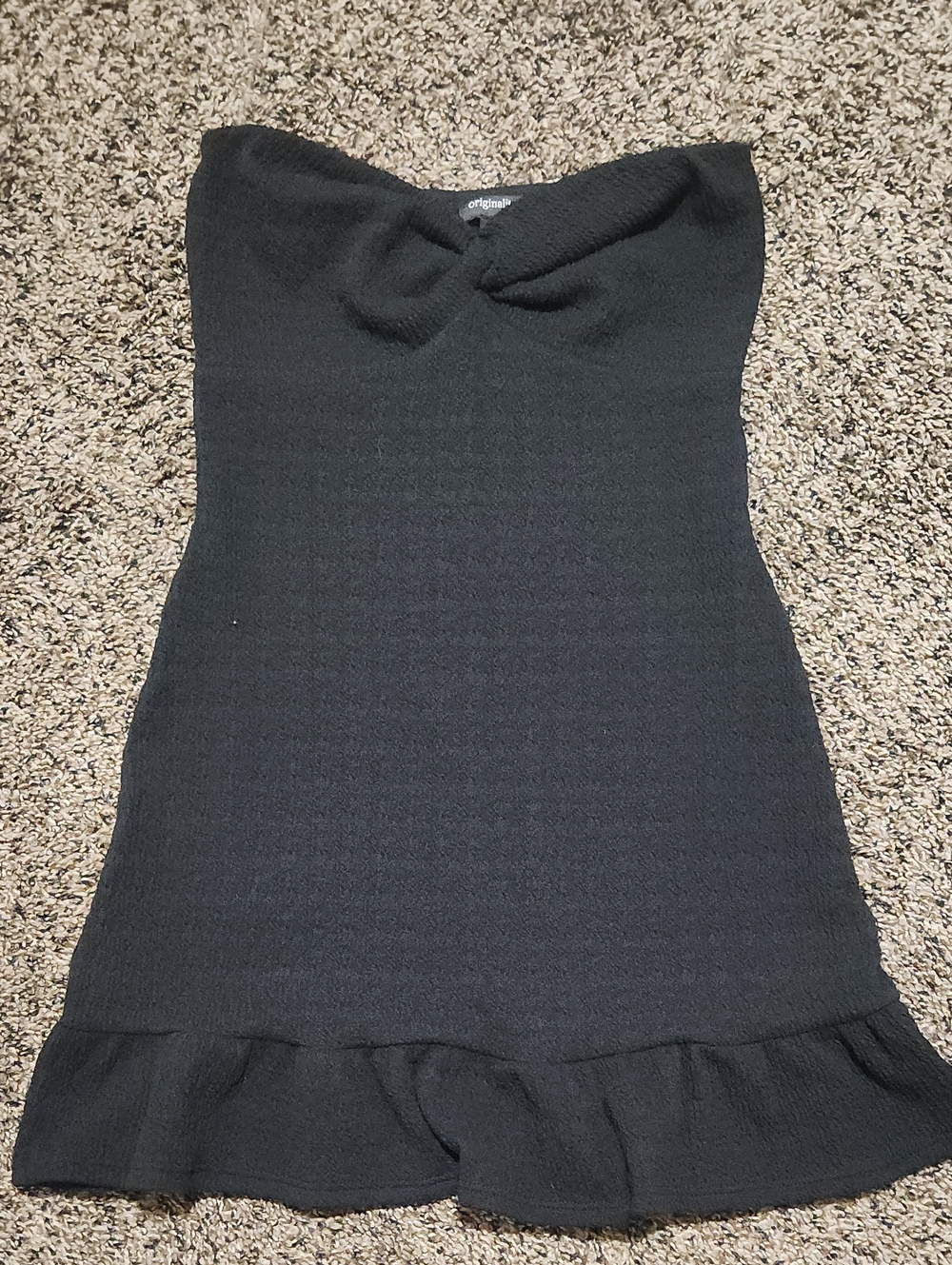Origiinality ,Strapless Black Ruffle-Hem Dress